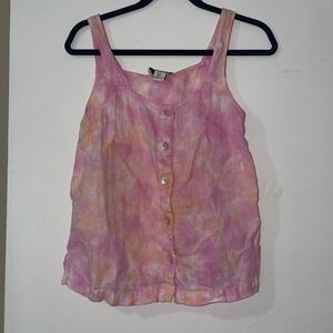 Rachel Zoe‎ 100% Linen Tie Dye Tank Top Blouse Pink Orange Size S Boho